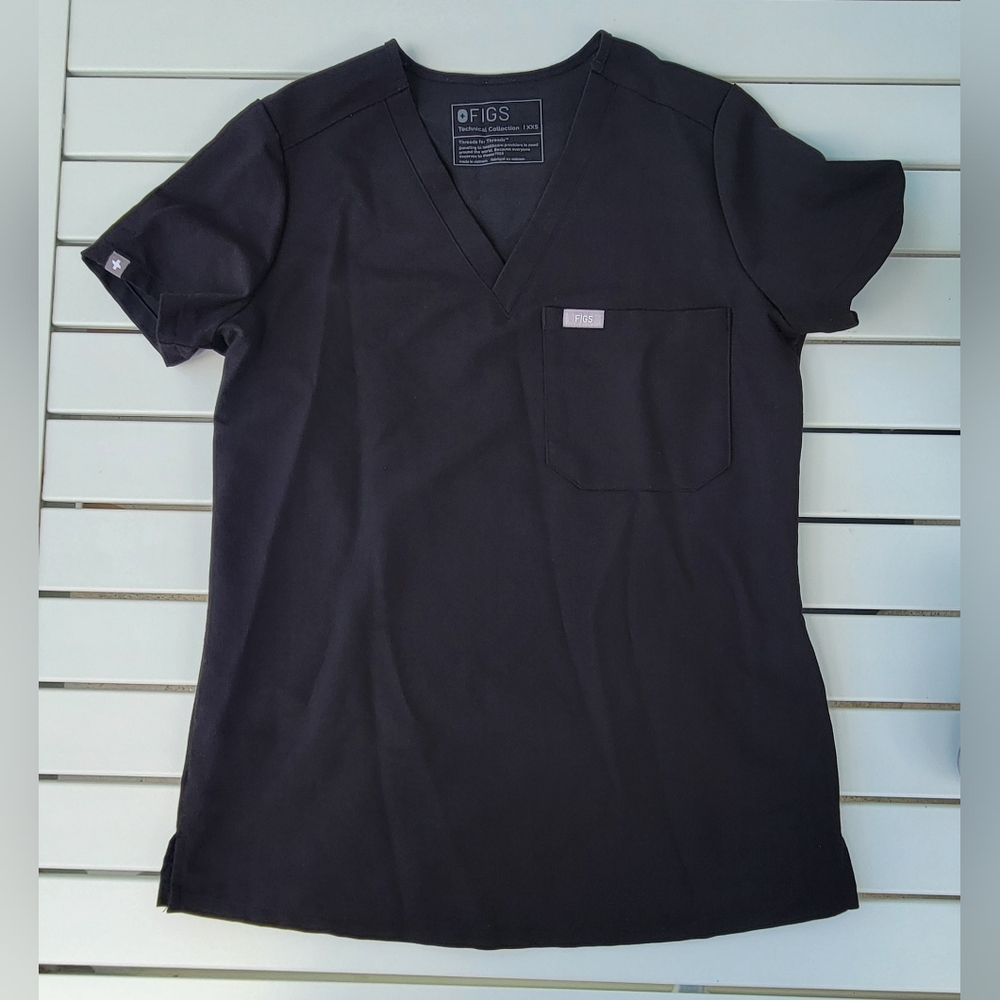 Figs Black V-Neck Scrub Top